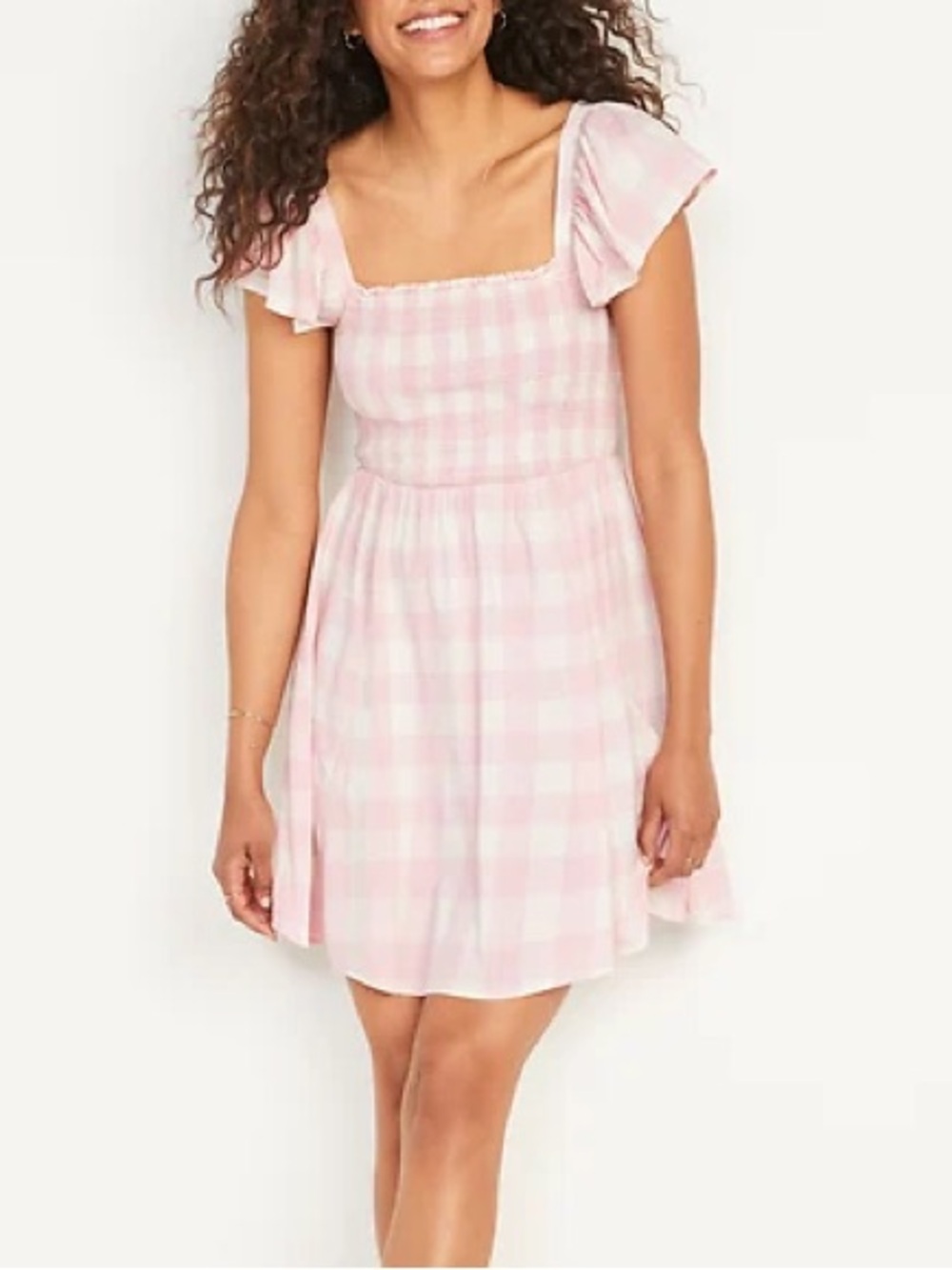 Old Navy Pink Gingham Smocked Babydoll Mini Summer Dress Cottagecore Coquette M